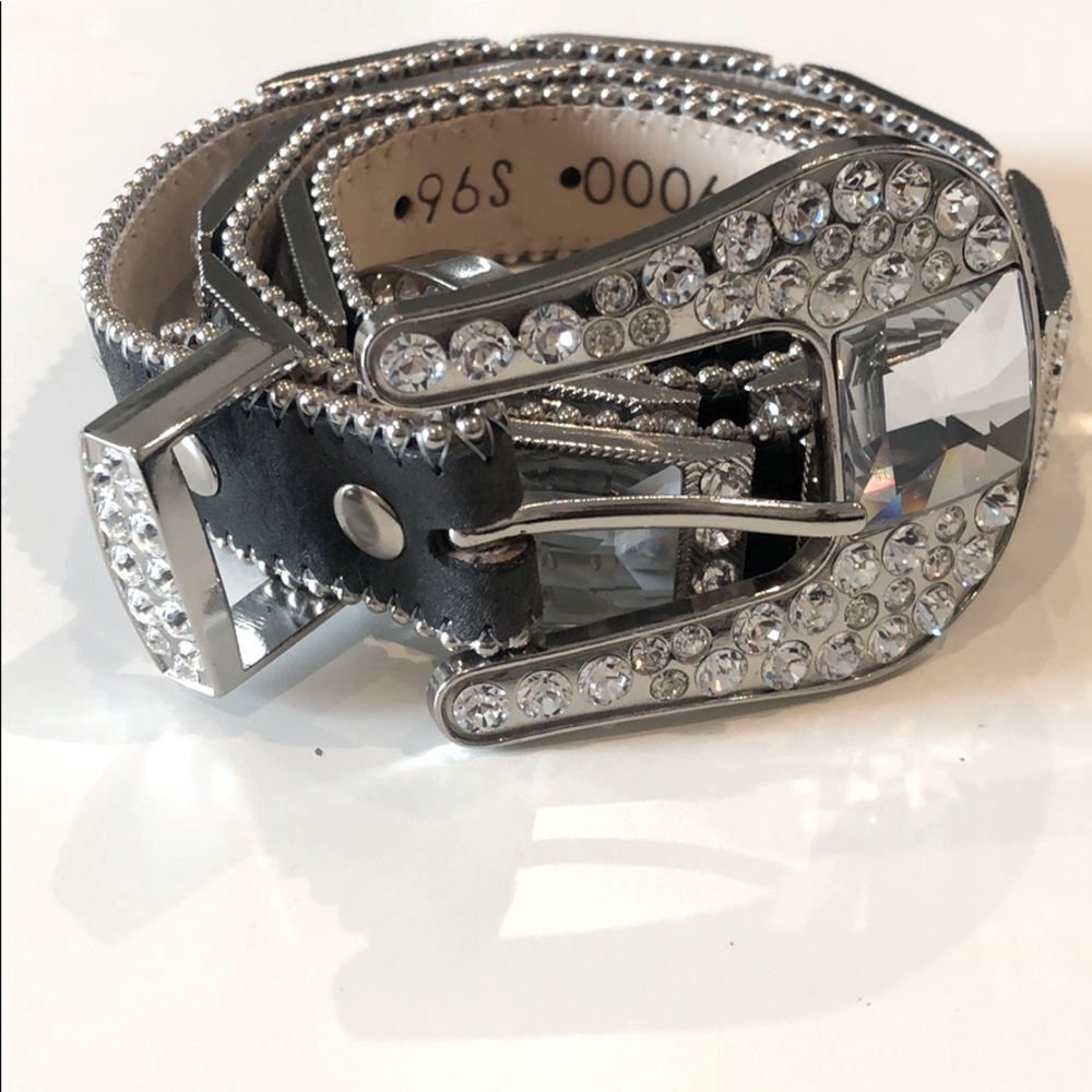 B.B . SIMON BLACK/ SILVER BELT SWAROVSKI CRYSTALS